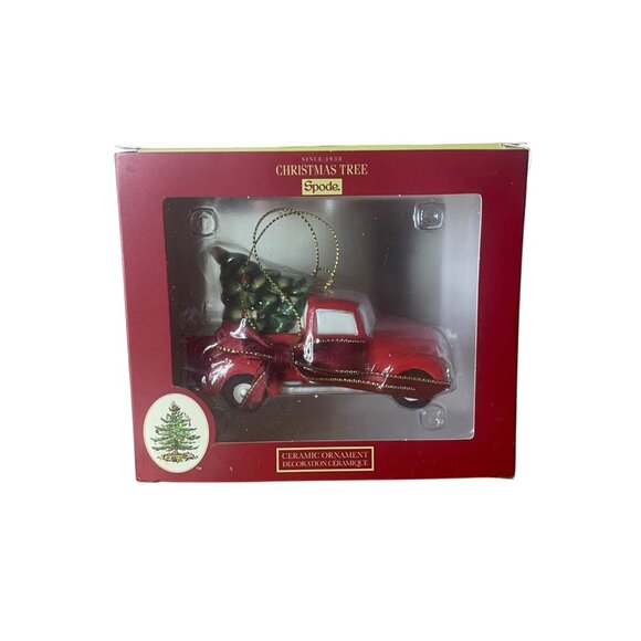 Spode “Christmas Tree” Red Truck Ornament bringing home the tree rare - Picture 2 of 12